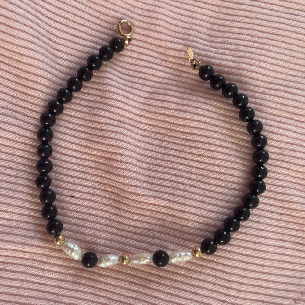 14K black and white pearl beaded bracelet